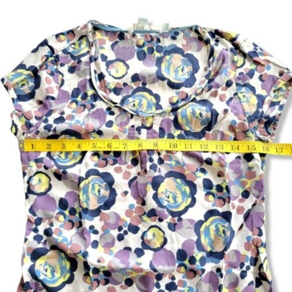 Women's Boden Blouse Size 2 SOFT Floral Cap Sleeve Silky Pleated Short Sleeve - Picture 5 of 8